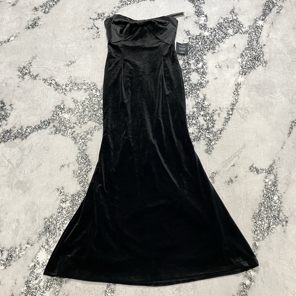 Lulus Black Strapless Velvet Maxi Dress Womens Size L Formal Wedding Guest